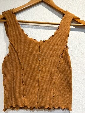 Ribbed Knit Scoop Neck Tank Top - Burnt Orange